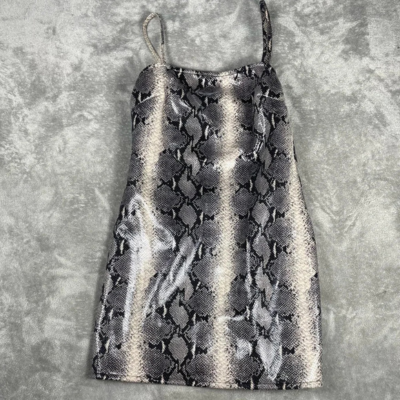 Motel Dress Womens Medium Beige Burmay PU Snake Grunge Goth Statement Party Mini - Picture 4 of 9